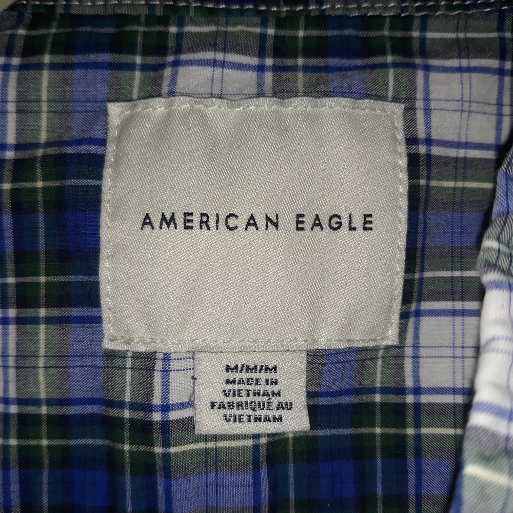 Men's Plaid American Eagle Button Down Size M - Picture 3 of 4